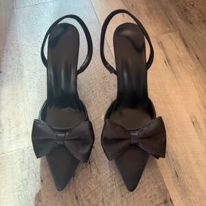New Look Black Pointed Slingback Heels with Bow